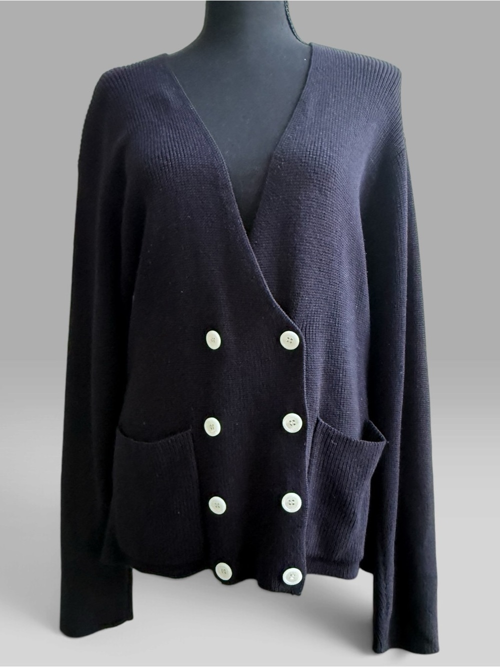 Jones New York Vintage Navy Double Breasted Cardigan Sweater L